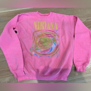 Girls Nirvana sweatshirt smiley face hot pink - women’s size XS